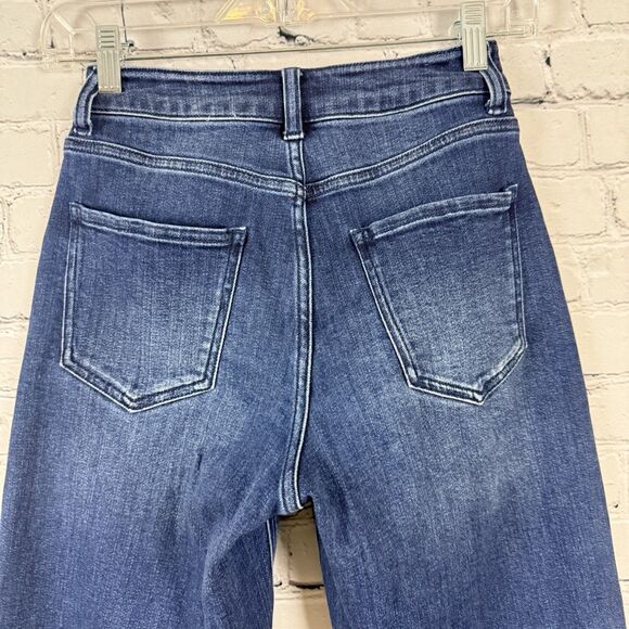 Quince Stretch High Rise Patch Pocket Wide Leg Jeans Dark Blue Wash - Picture 9 of 13